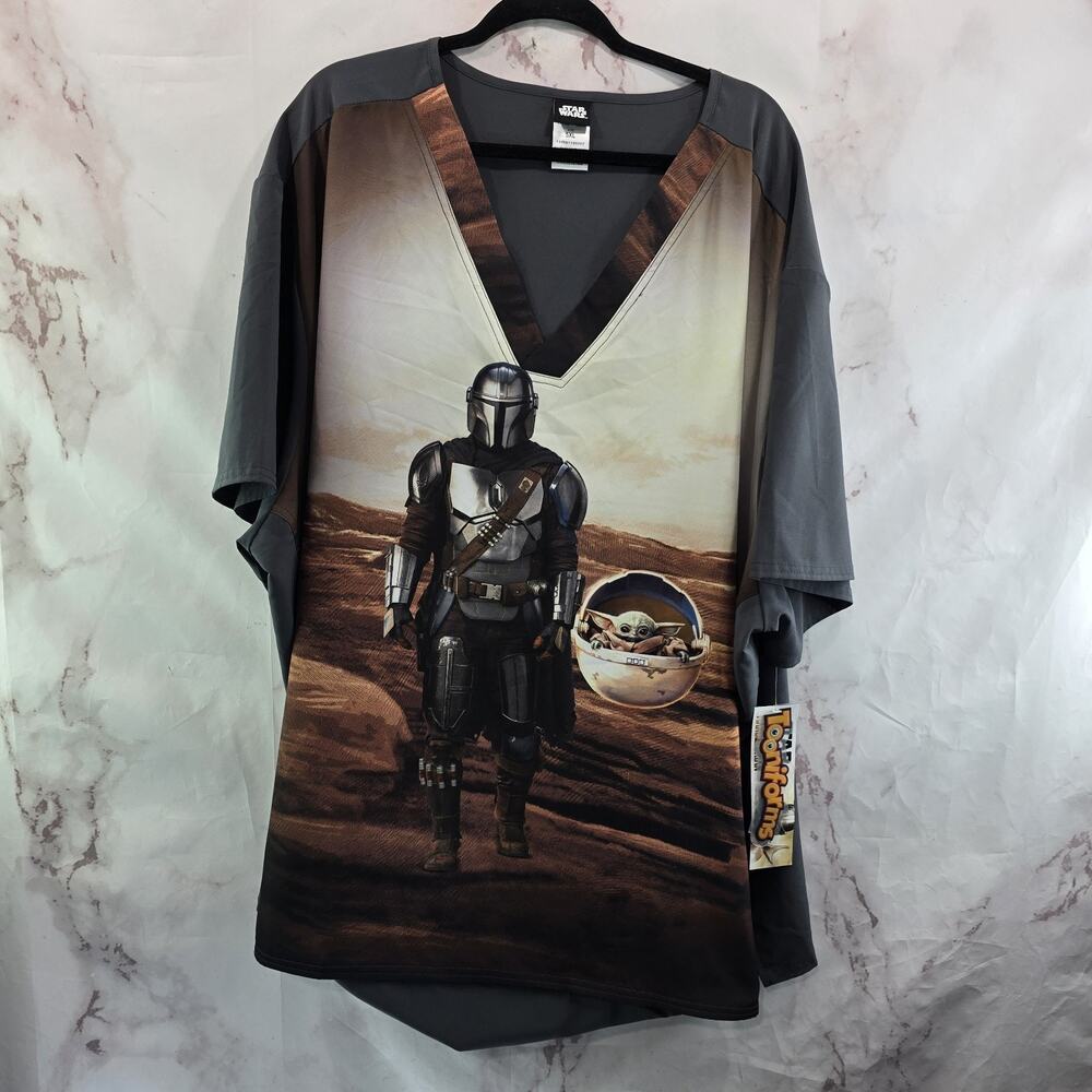 Star Wars Scrub Shirt Mens 5X 5XL Top Mandalorian Tooniforms Gray